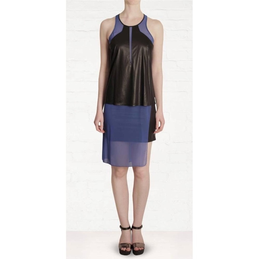 Helmut Lang Dress Women Large Blue Black Sheer Mixed Media Luxury‎ Punk Grunge